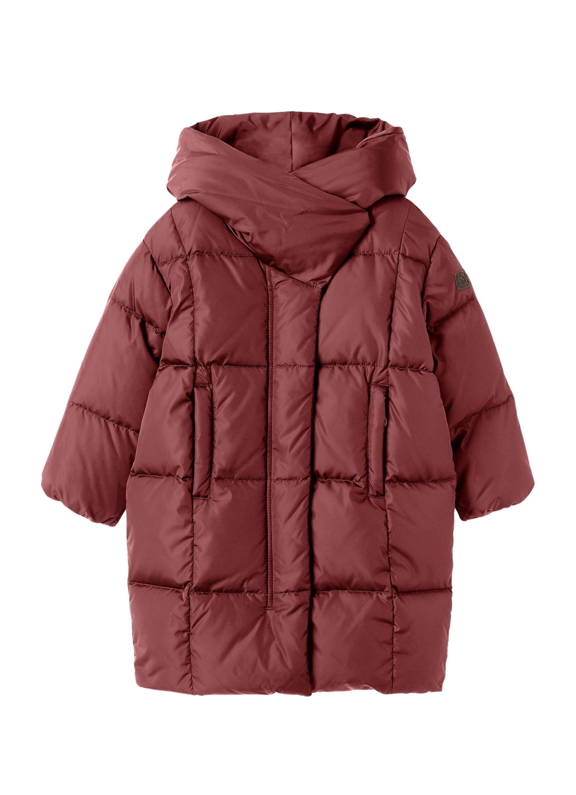 Long hooded down jacket - Burgundy