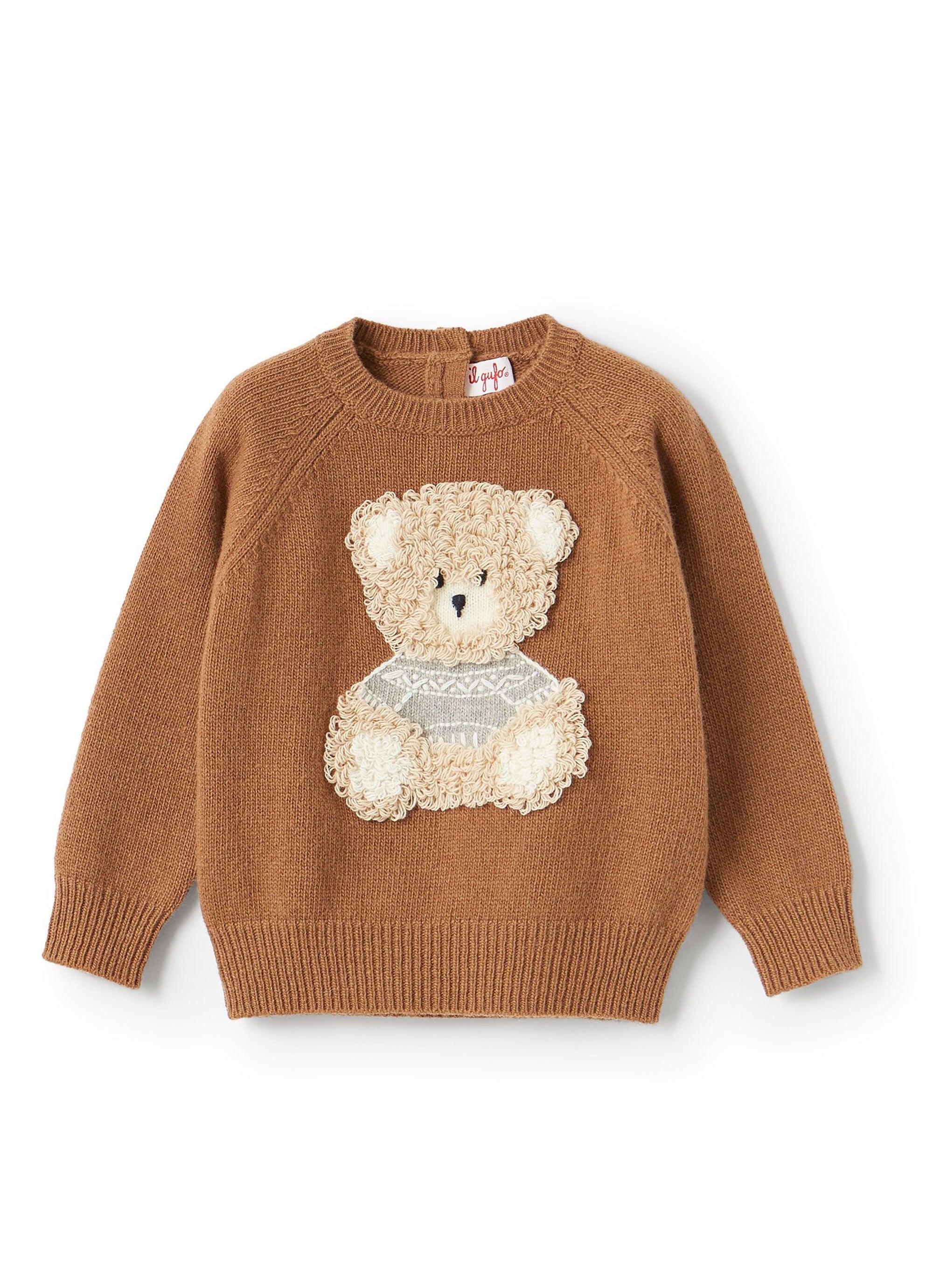 Round-neck wool bear jumper - Faloria & Cloud Grey