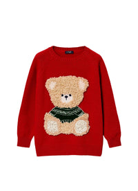 Maglione in lana rossa con orsetto