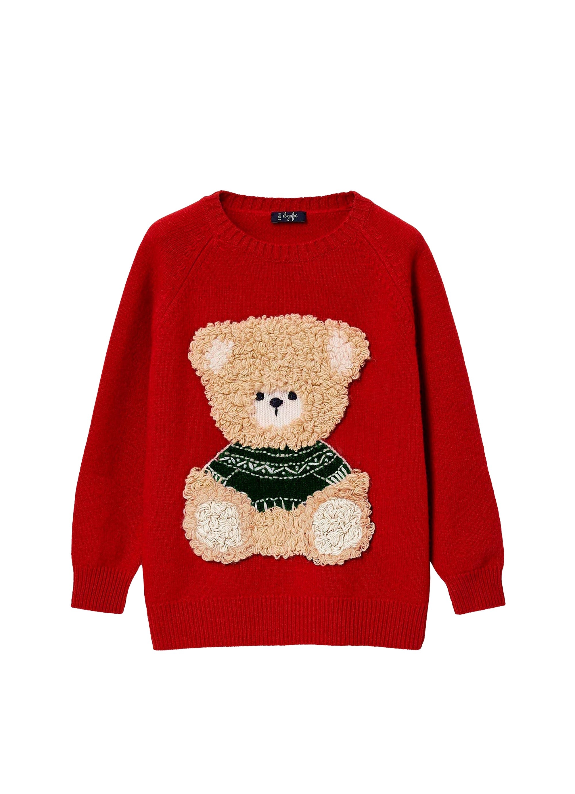 Maglione in lana rossa con orsetto
