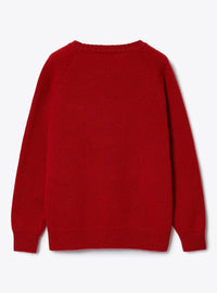 Round-neck wool bear jumper - Berry & Billiard Green