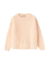 Ribbed hem round-neck jumper in wool - Quarzo Rosa