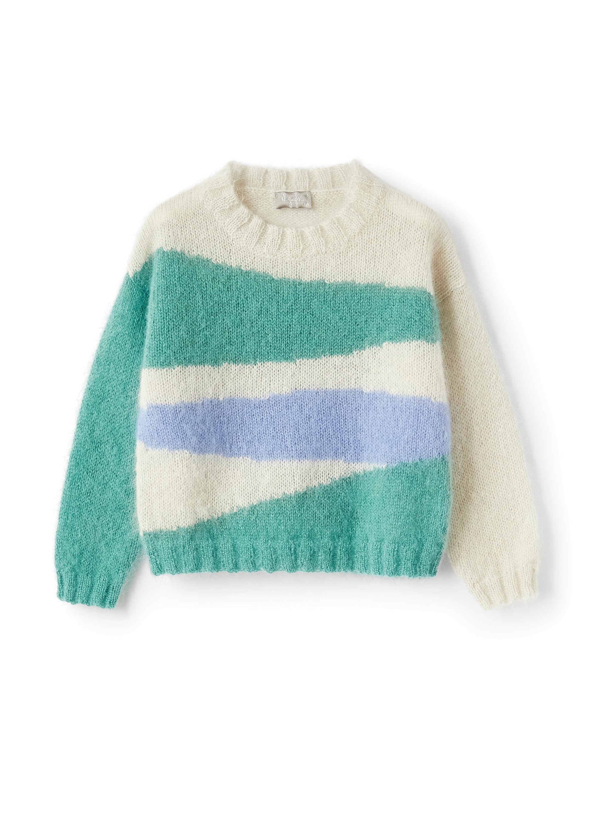 Wool striped crew neck jumper - Verde Aurora & Perla