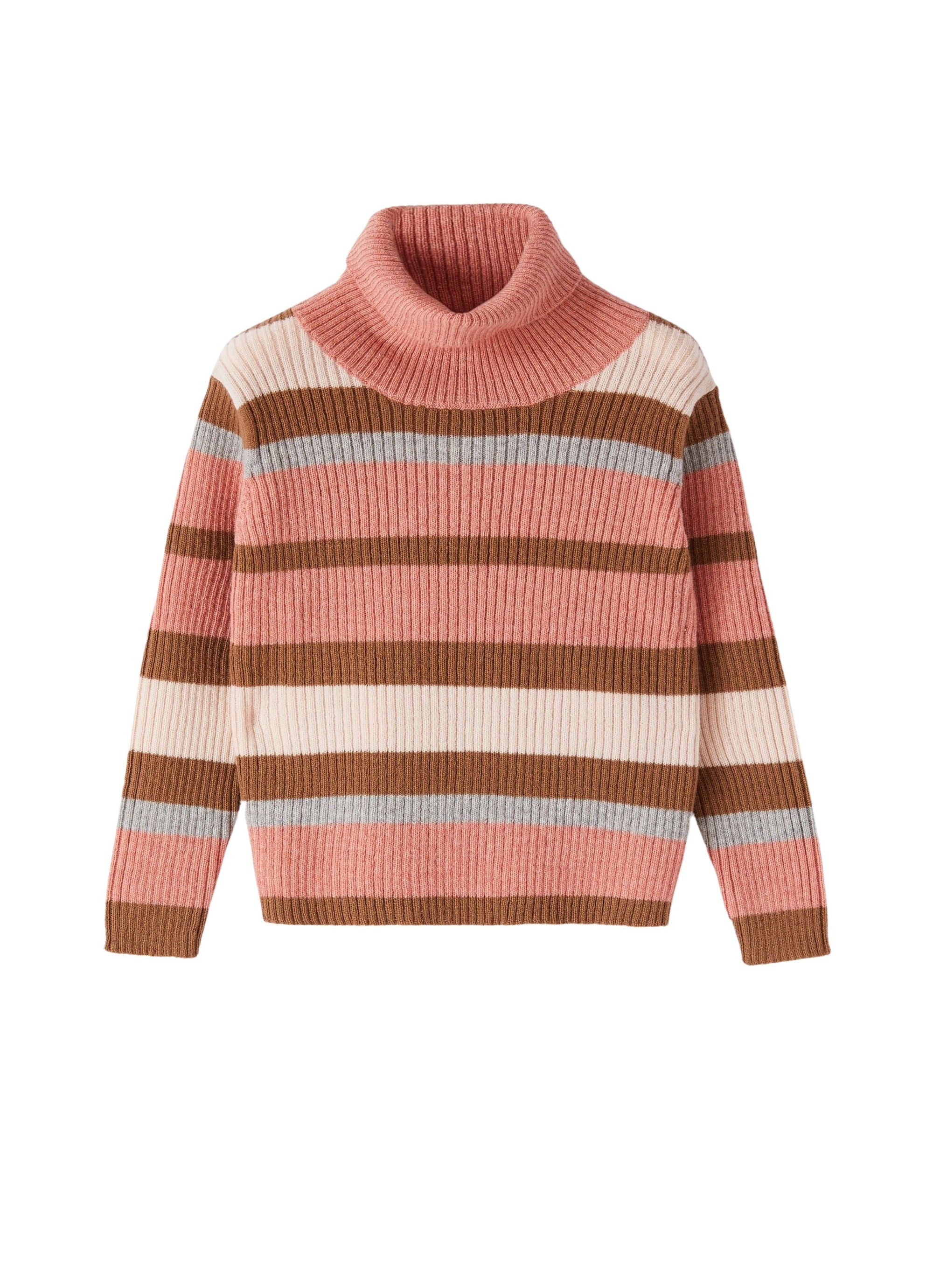 Wool striped turtleneck jumper - Rosa Bubble & Quarzo Rosa