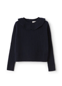 Wool jumper with ruffled collar - Blue