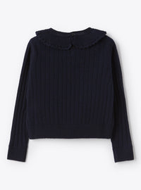 Wool jumper with ruffled collar - Blue