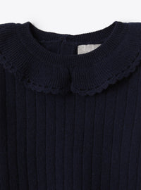 Wool jumper with ruffled collar - Blue