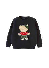 Wool skating bear jumper - Blue & Berry