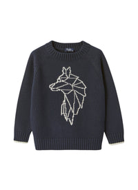 Crew-neck jumper with embroidery - Blue & Perla