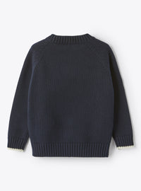 Crew-neck jumper with embroidery - Blue & Perla