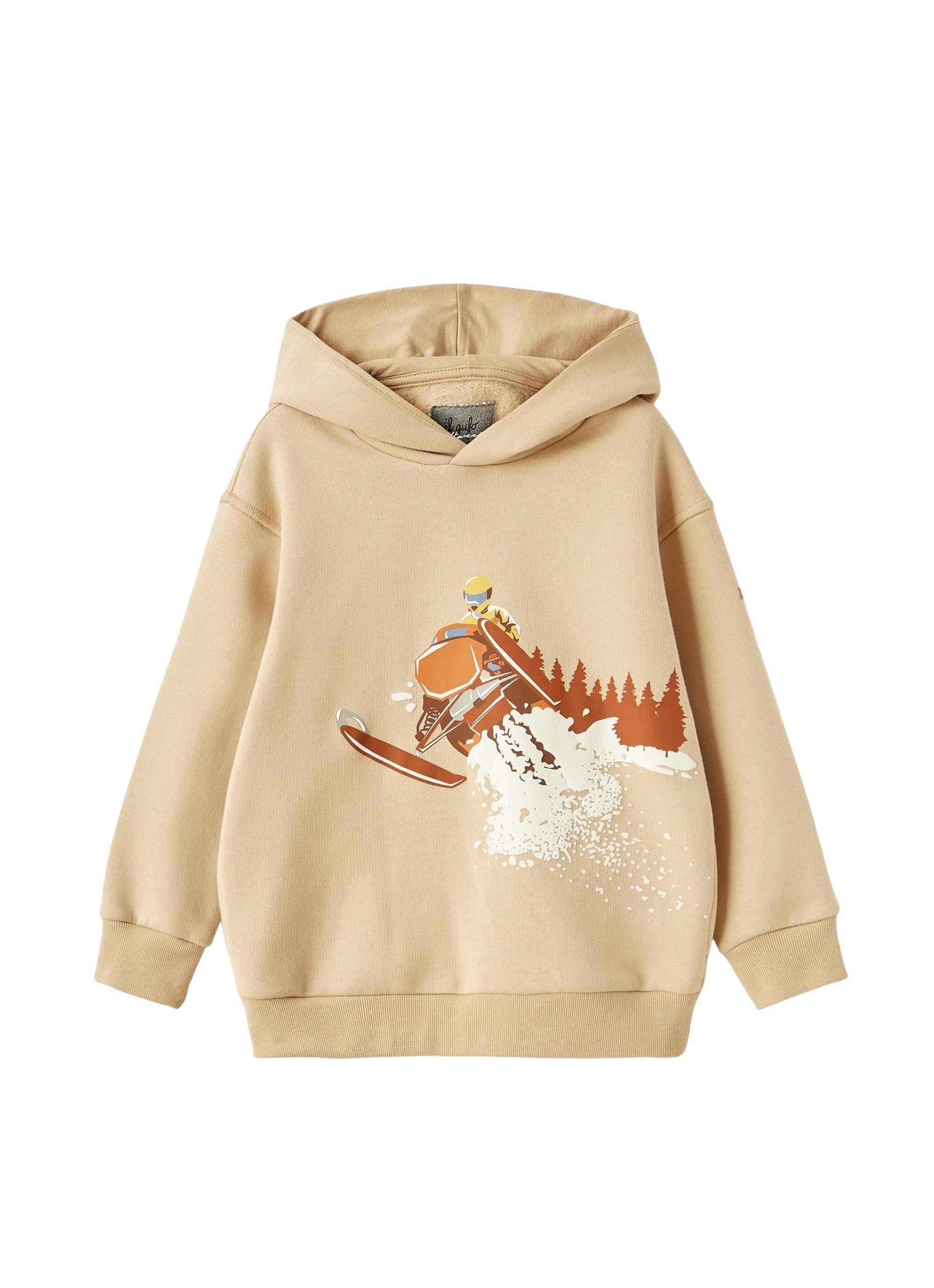Felpa con cappuccio stampa motoslitta
