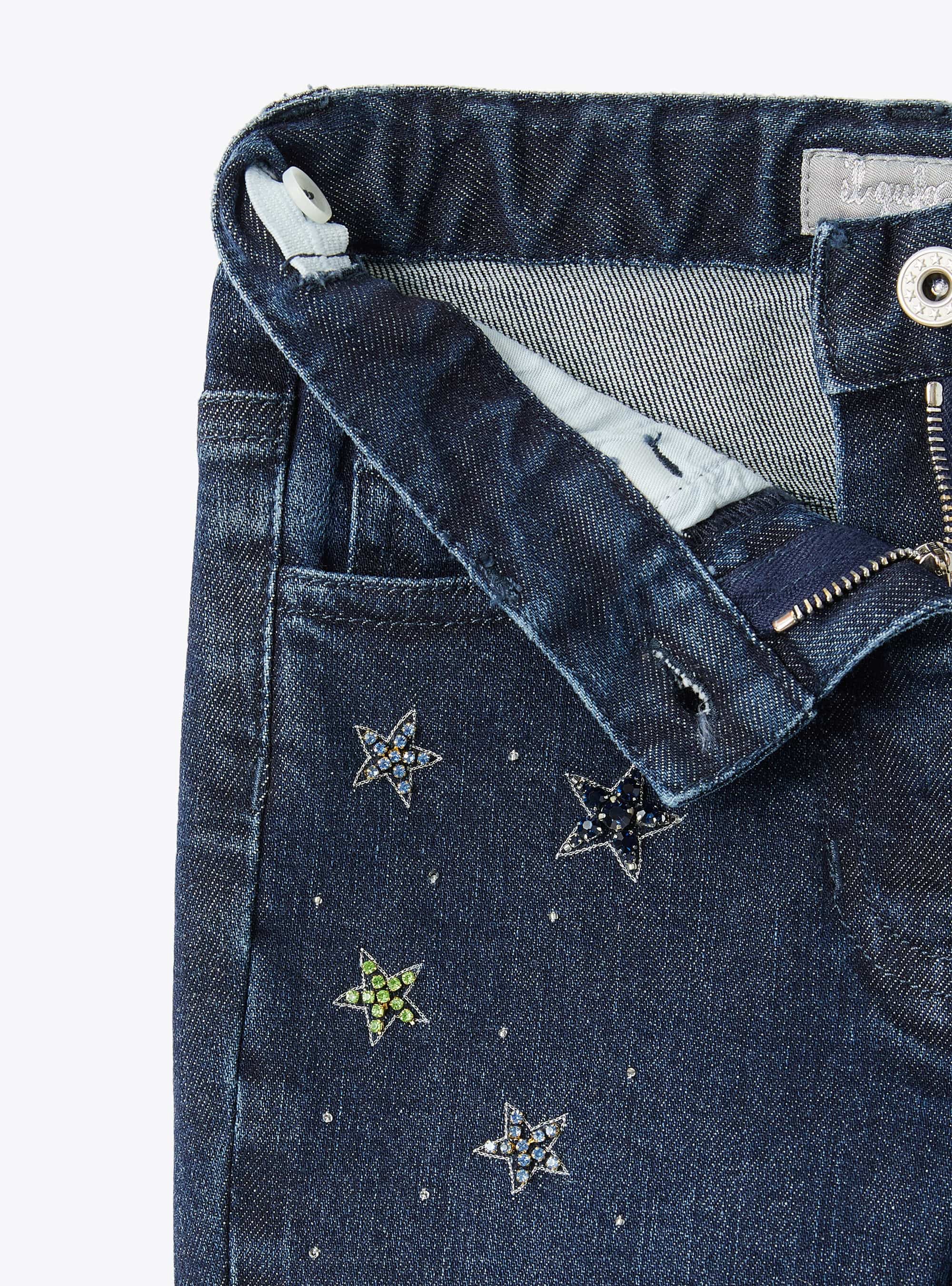 Flared jeans with embroidered beaded stars - Navy Blue & Dragon Green