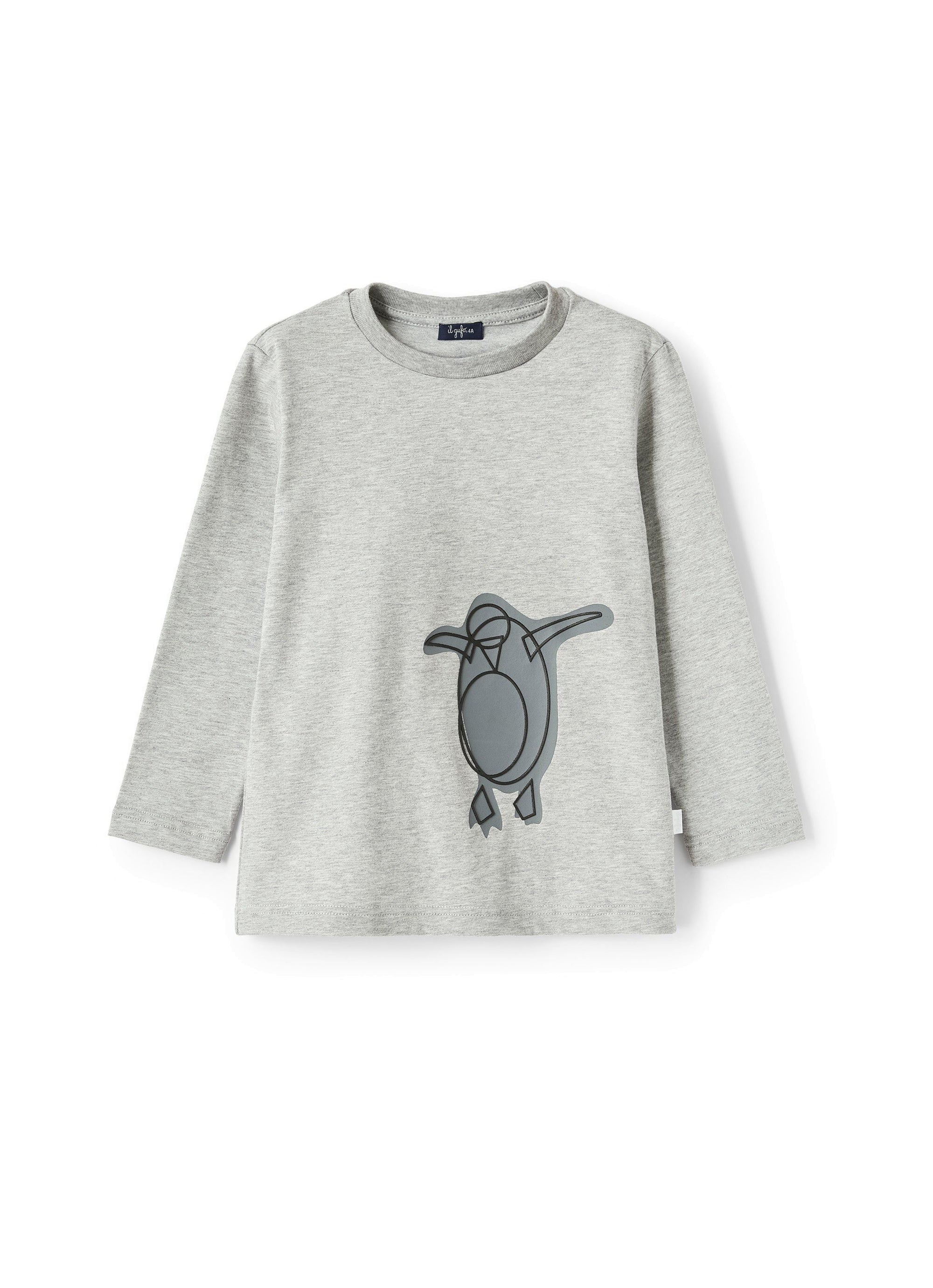 Embroidered long-sleeved penguin T-shirt - Grigio & Grigio Asfalto