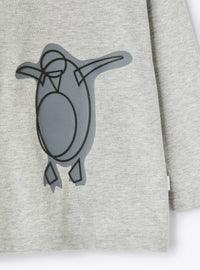 Embroidered long-sleeved penguin T-shirt - Grigio & Grigio Asfalto