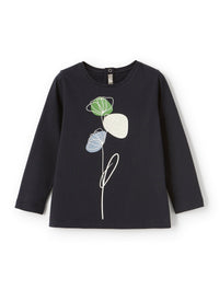 Floral detail T-shirt - Blue Navy & Verde Wimbledon