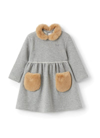 Dress with fur inserts - Grigio & Nocciola