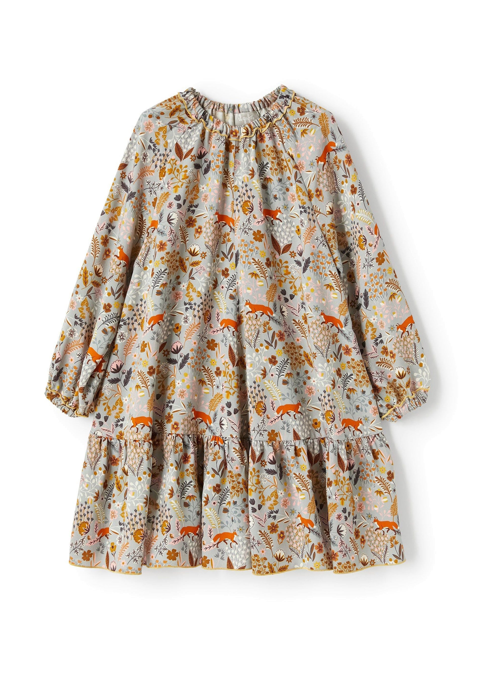 Frilled dress with fox pattern - Arctic Grey