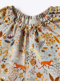 Frilled dress with fox pattern - Arctic Grey