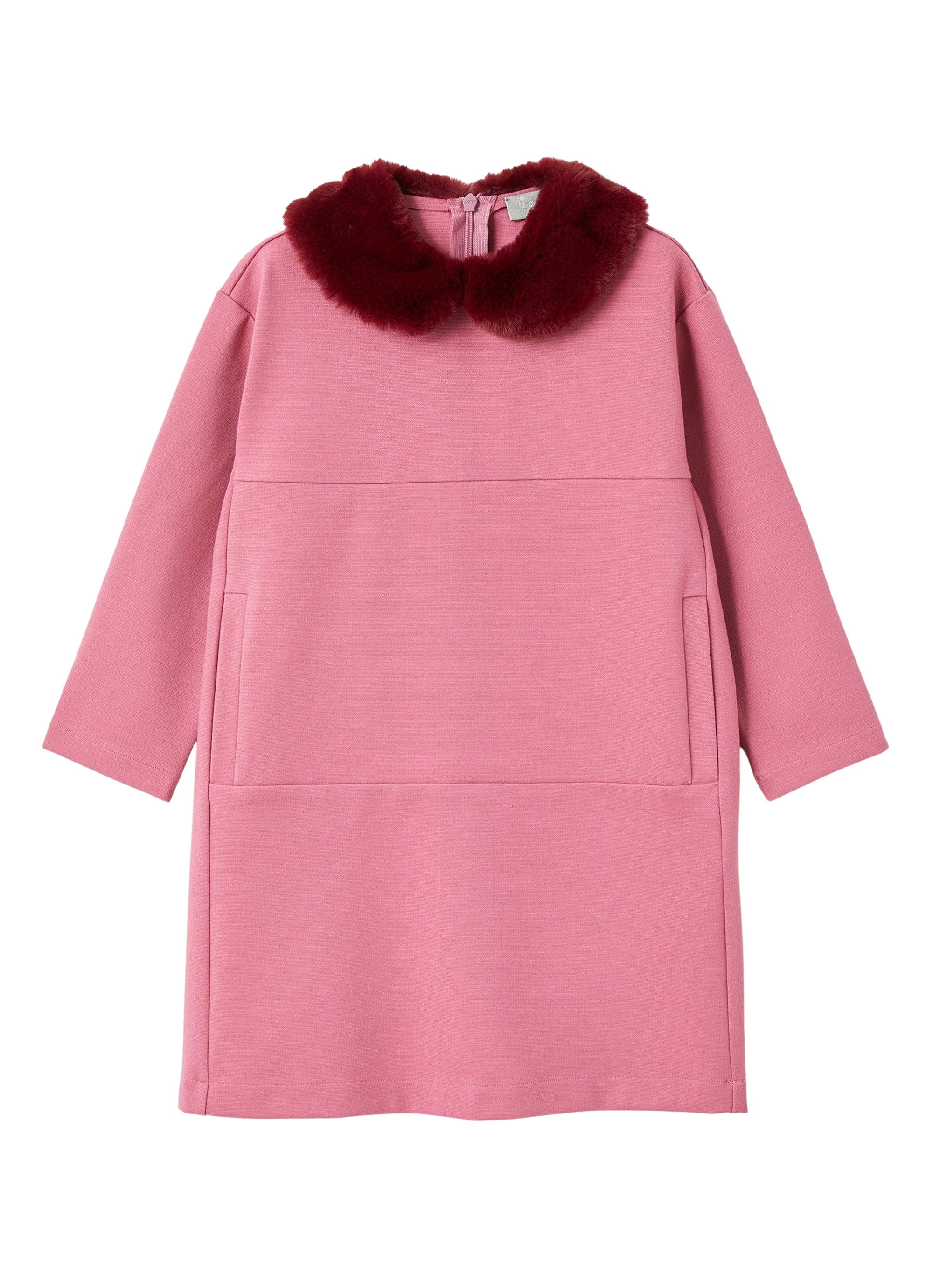 Abito fucsia con colletto in eco-fur