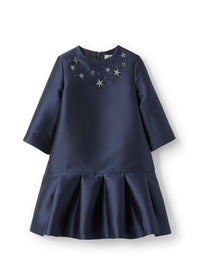 Dress embroidered with Mikado and pearls - Blue