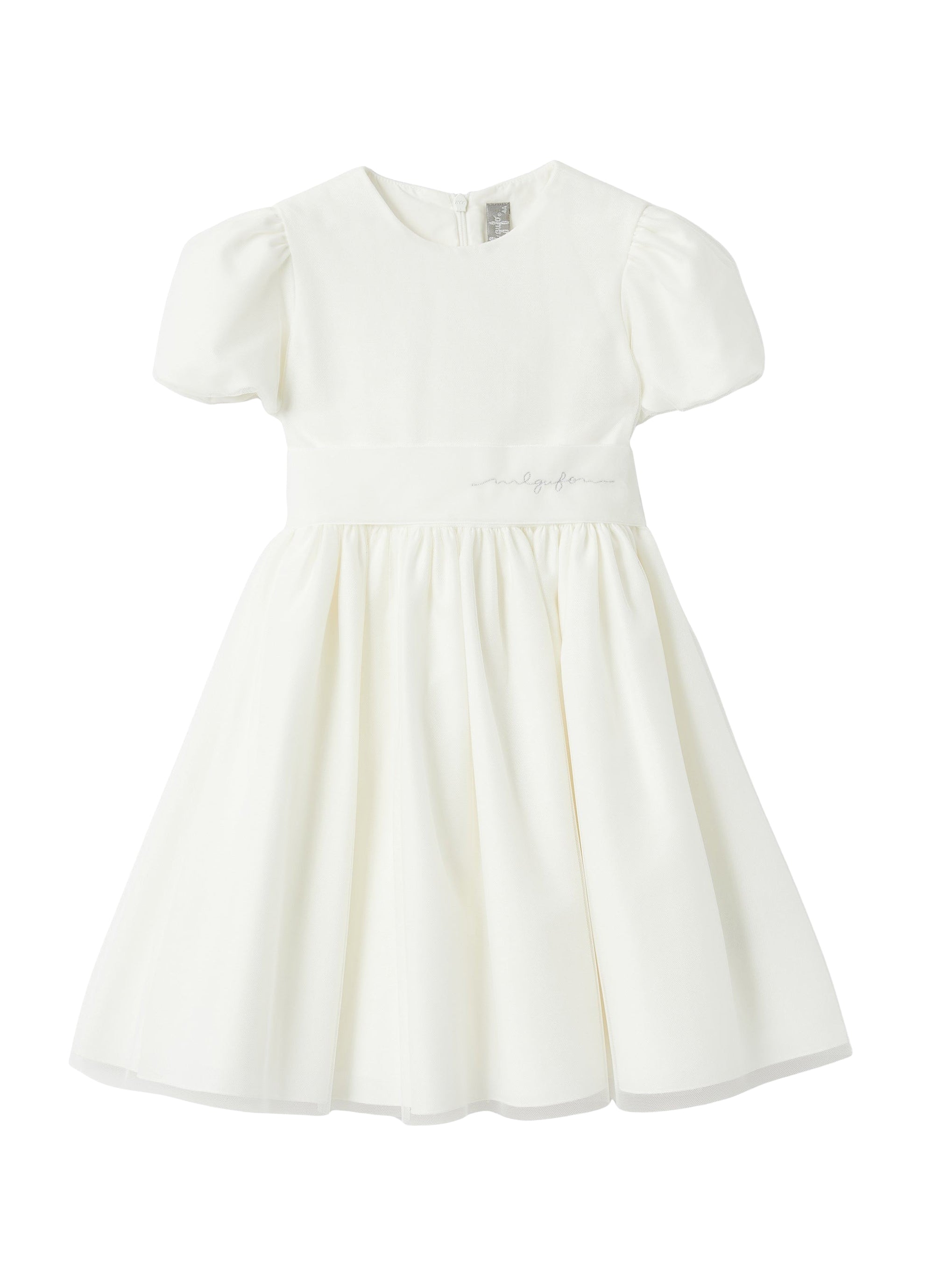 Abito in tulle bianco con manica a sbuffo