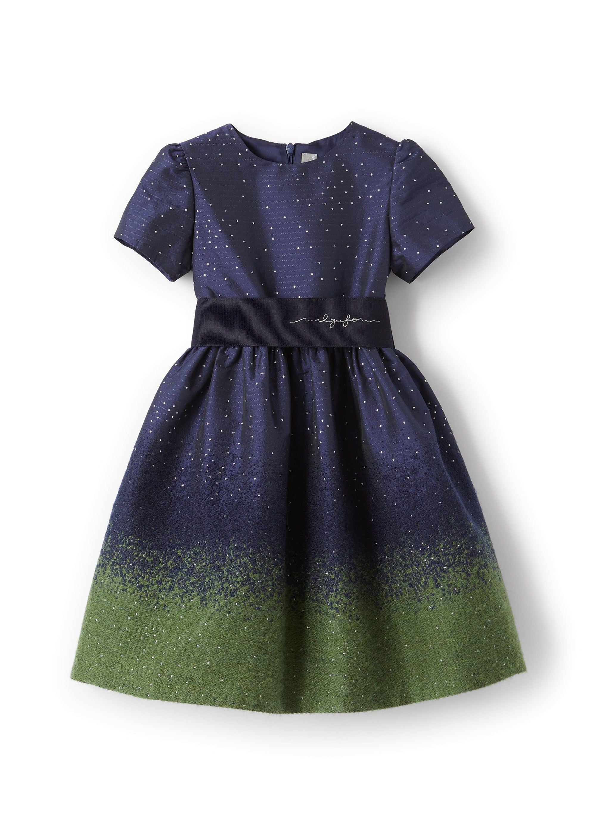 Taffeta dress with wool inserts - Blue & Verde Foglia