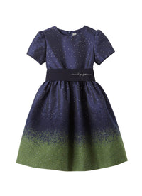 Abito in taffetà blu con inserti in lurex