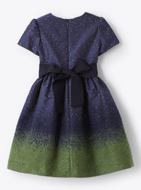 Abito in taffetà blu con inserti in lurex