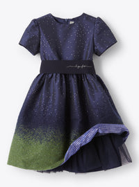 Abito in taffetà blu con inserti in lurex
