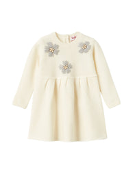 Abito in lana merino con fiori ricamati