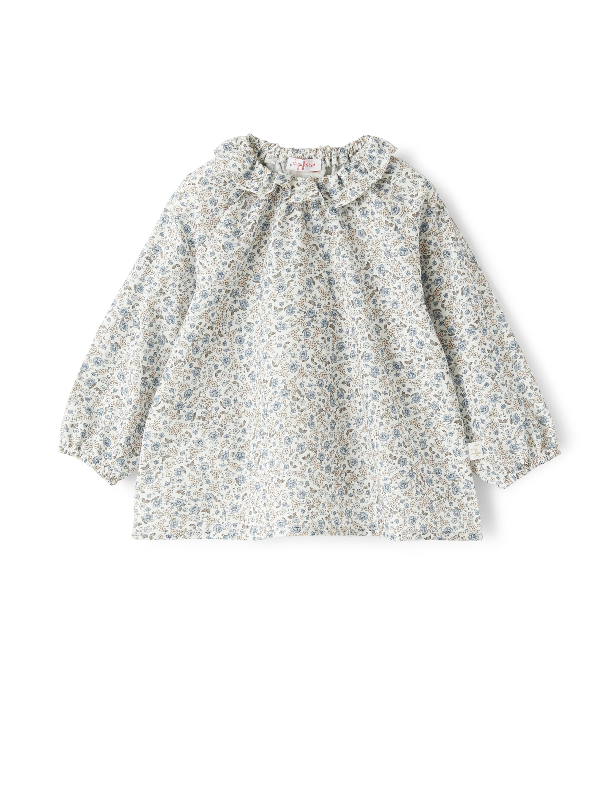 Floral-printed shirt with ruffle collar