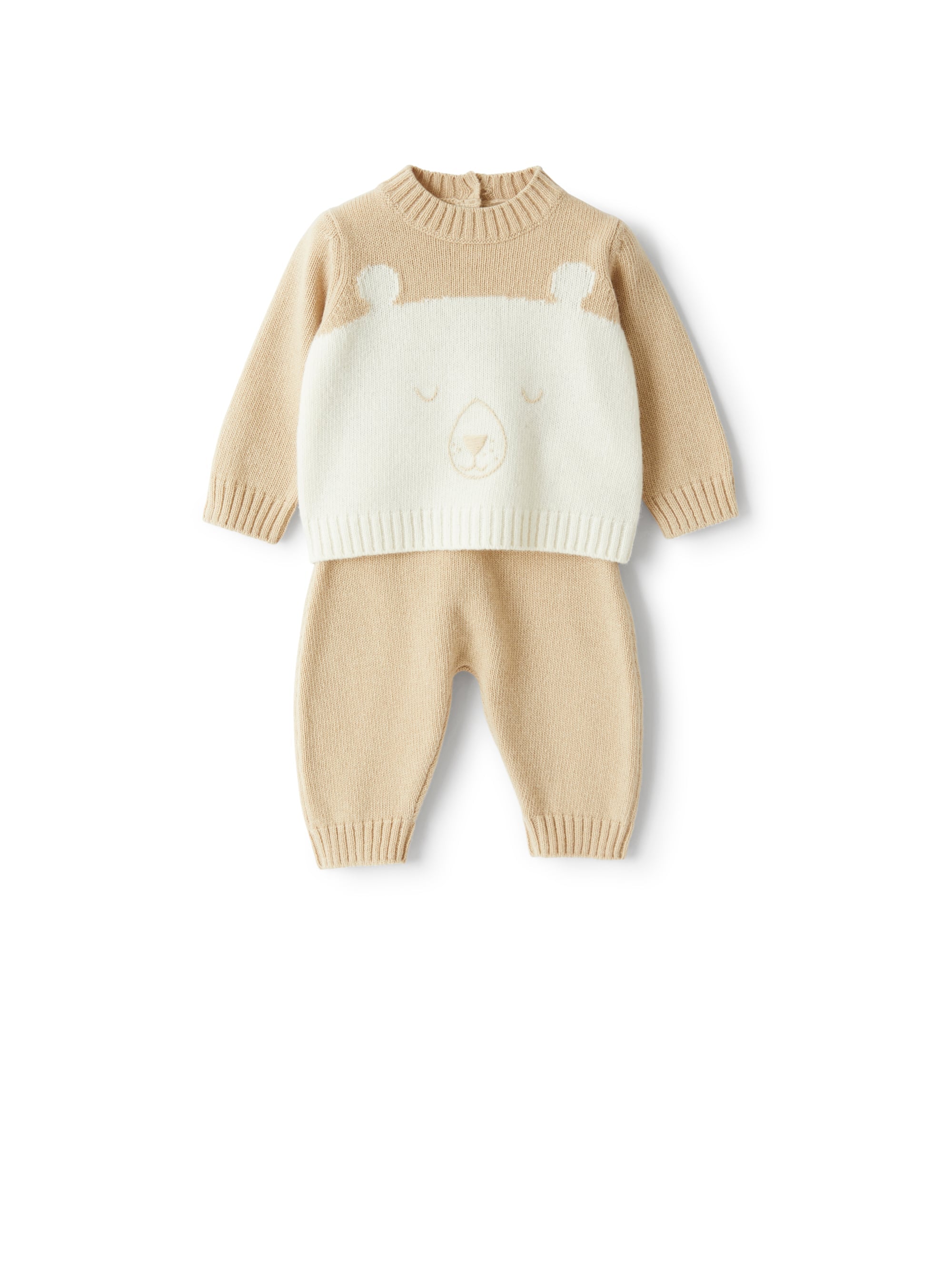Two-piece tricot-knit babysuit with teddy bear