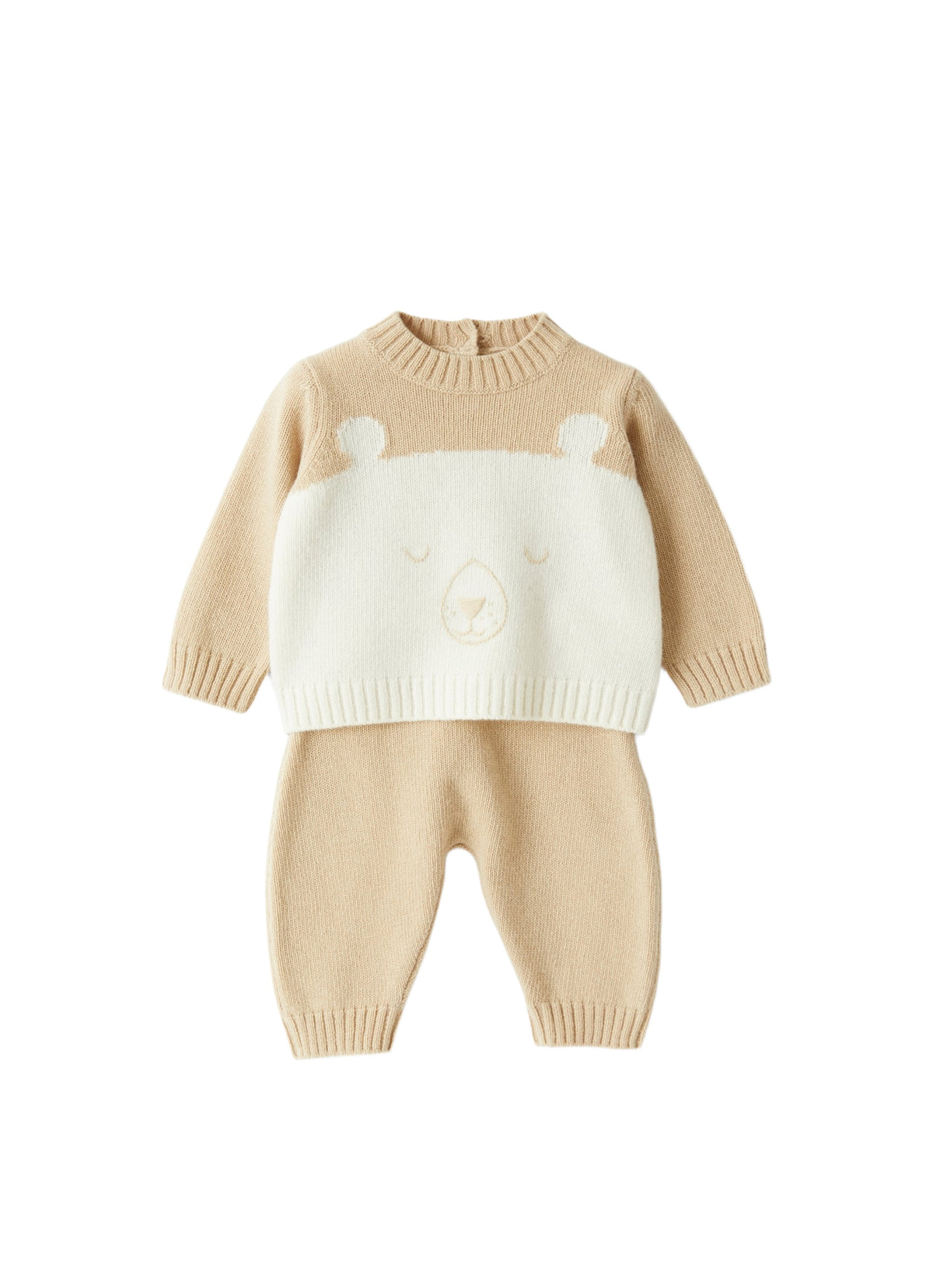 Two-Piece Tricot-Knit Babysuit With Teddy Bear
