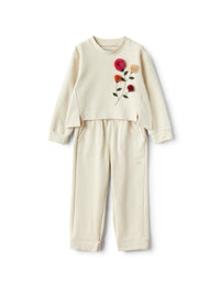 Two-piece set in fleece with embroidered pompom detailing