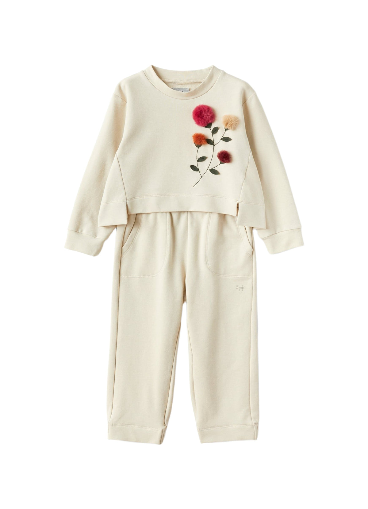 Two-Piece Set In Fleece With Embroidered Pompom Detailing