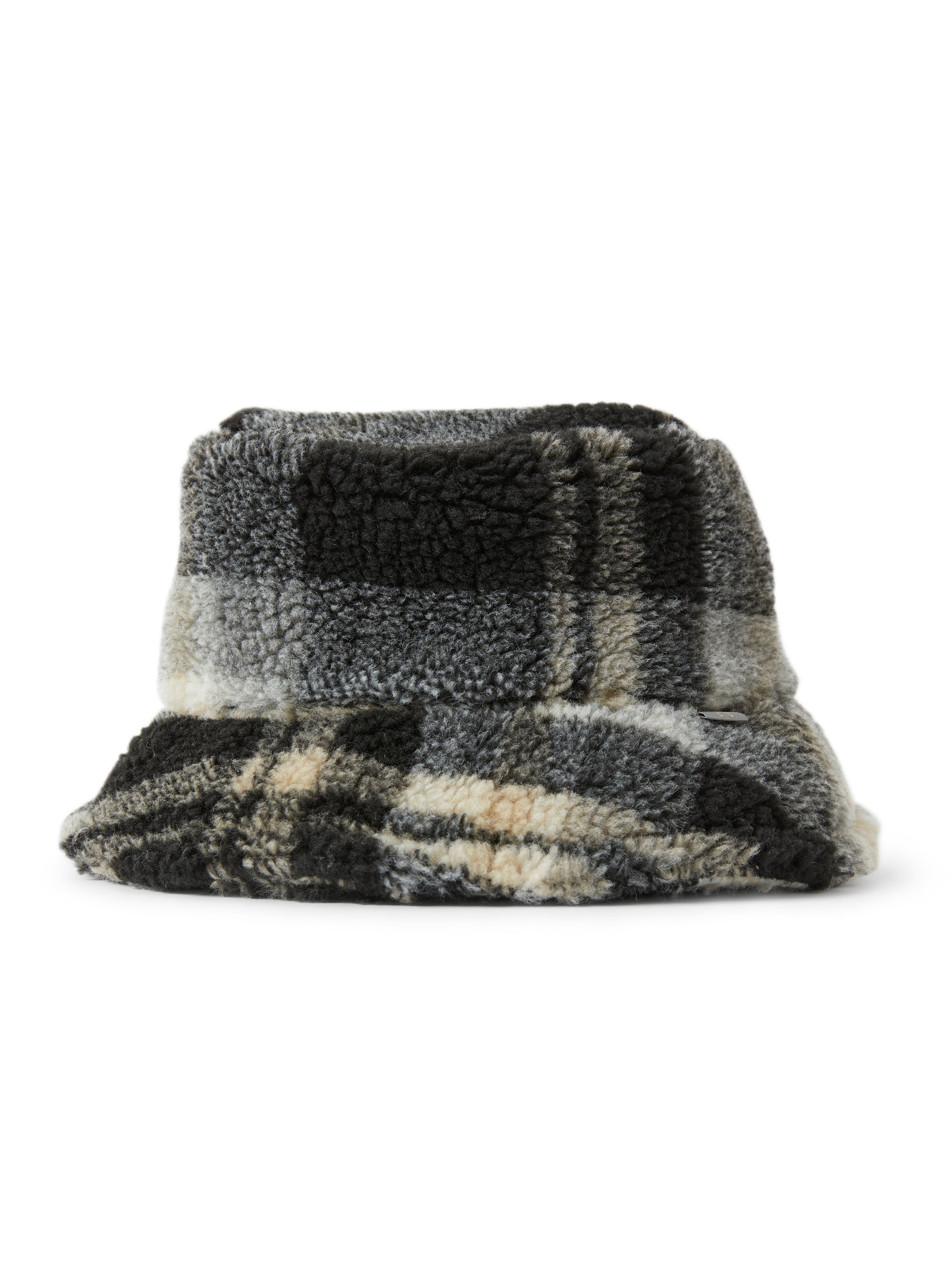 Hat in check-patterned faux shearling