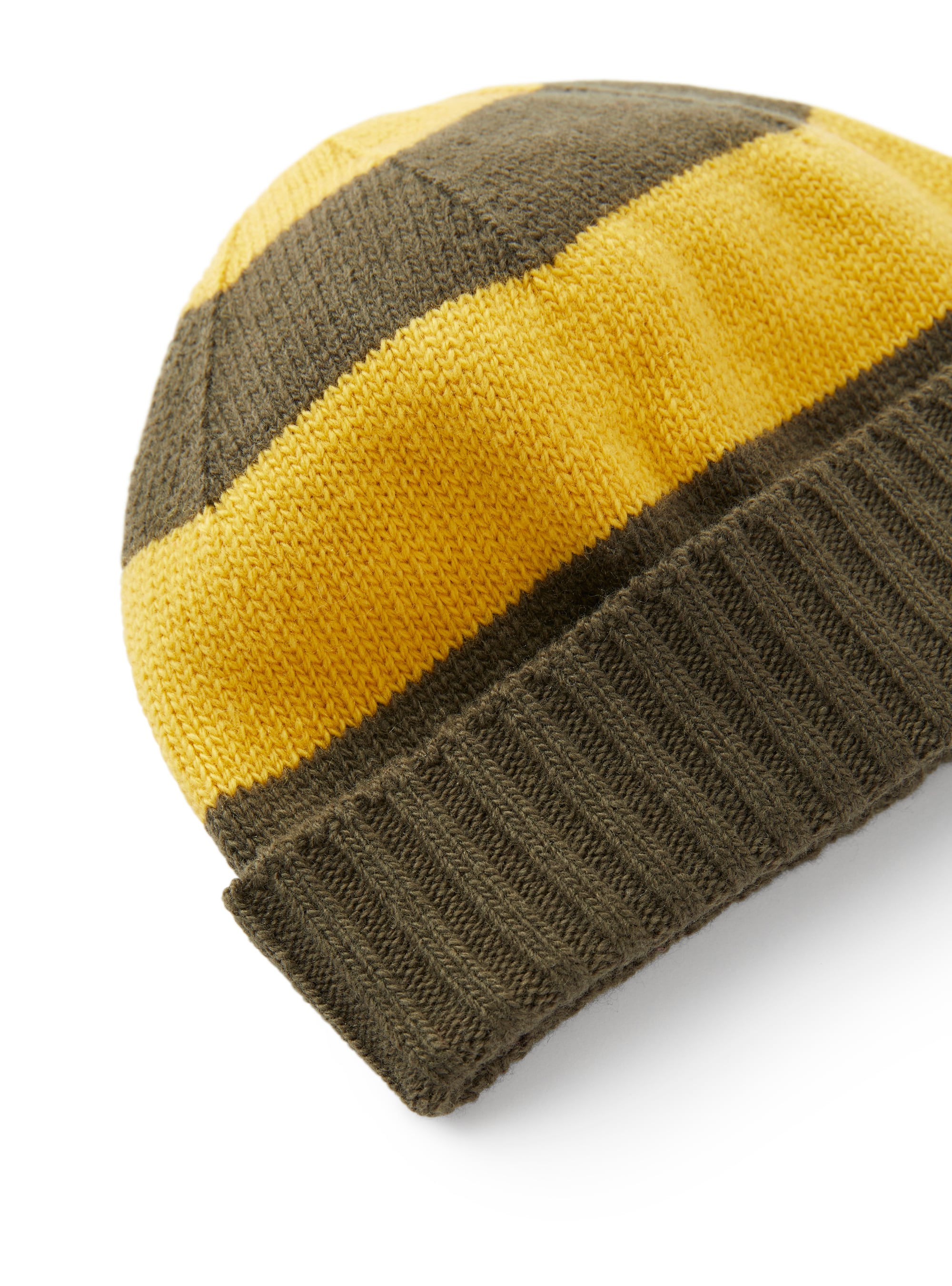 cappello tricot a righe verde e giallo