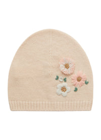 Pink Beanie With Embroidered Flowers