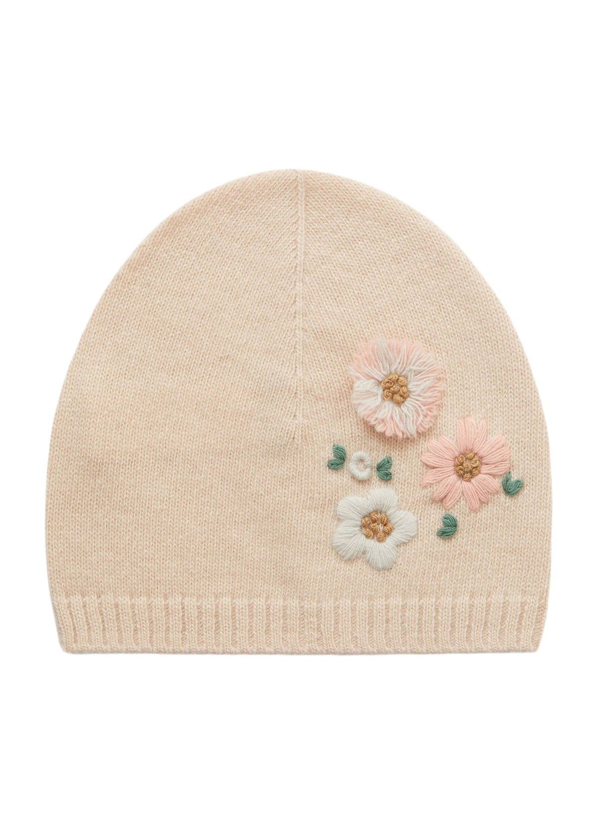 Pink Beanie With Embroidered Flowers