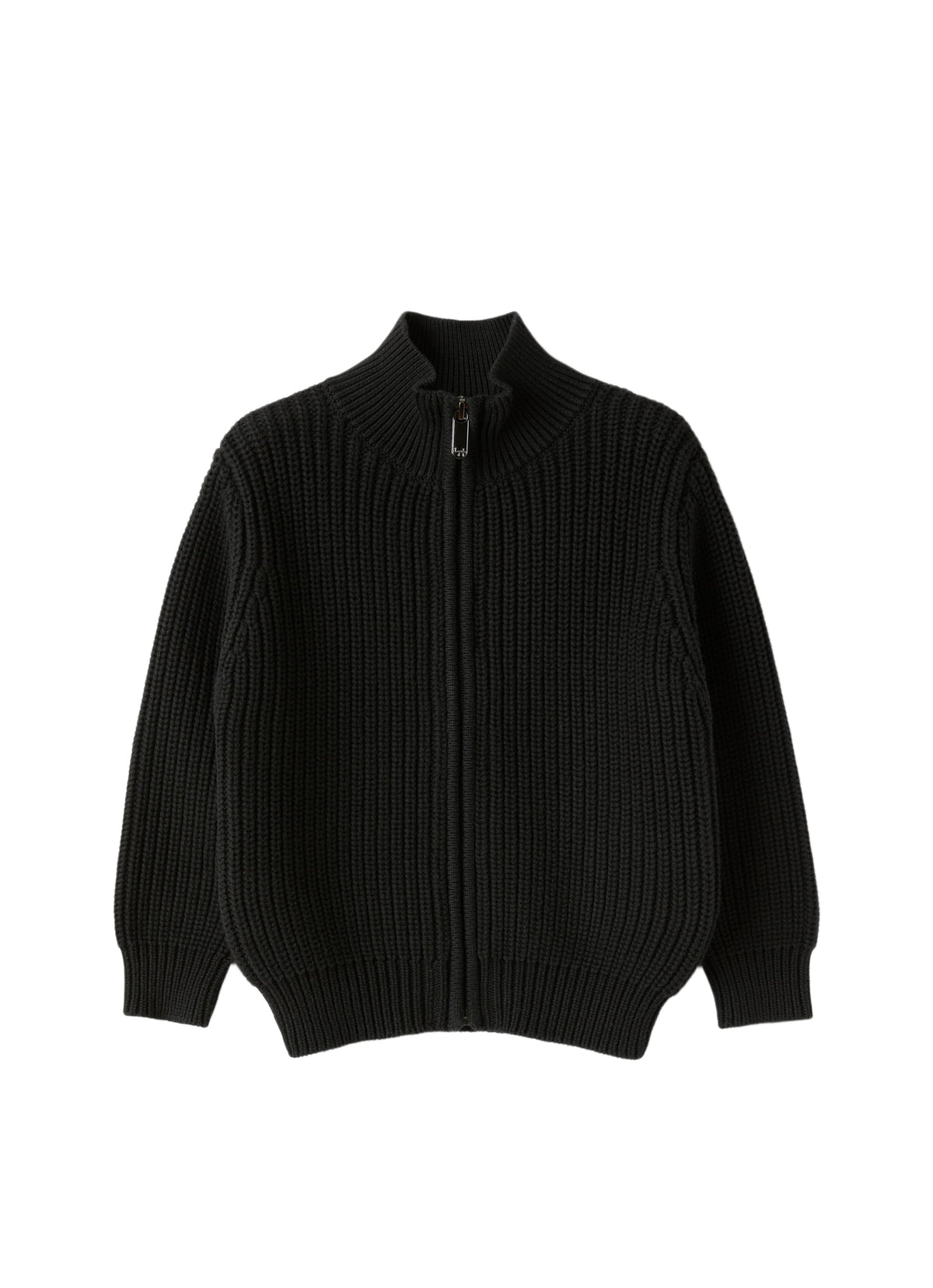 Black Ribbed Cotton Cardigan