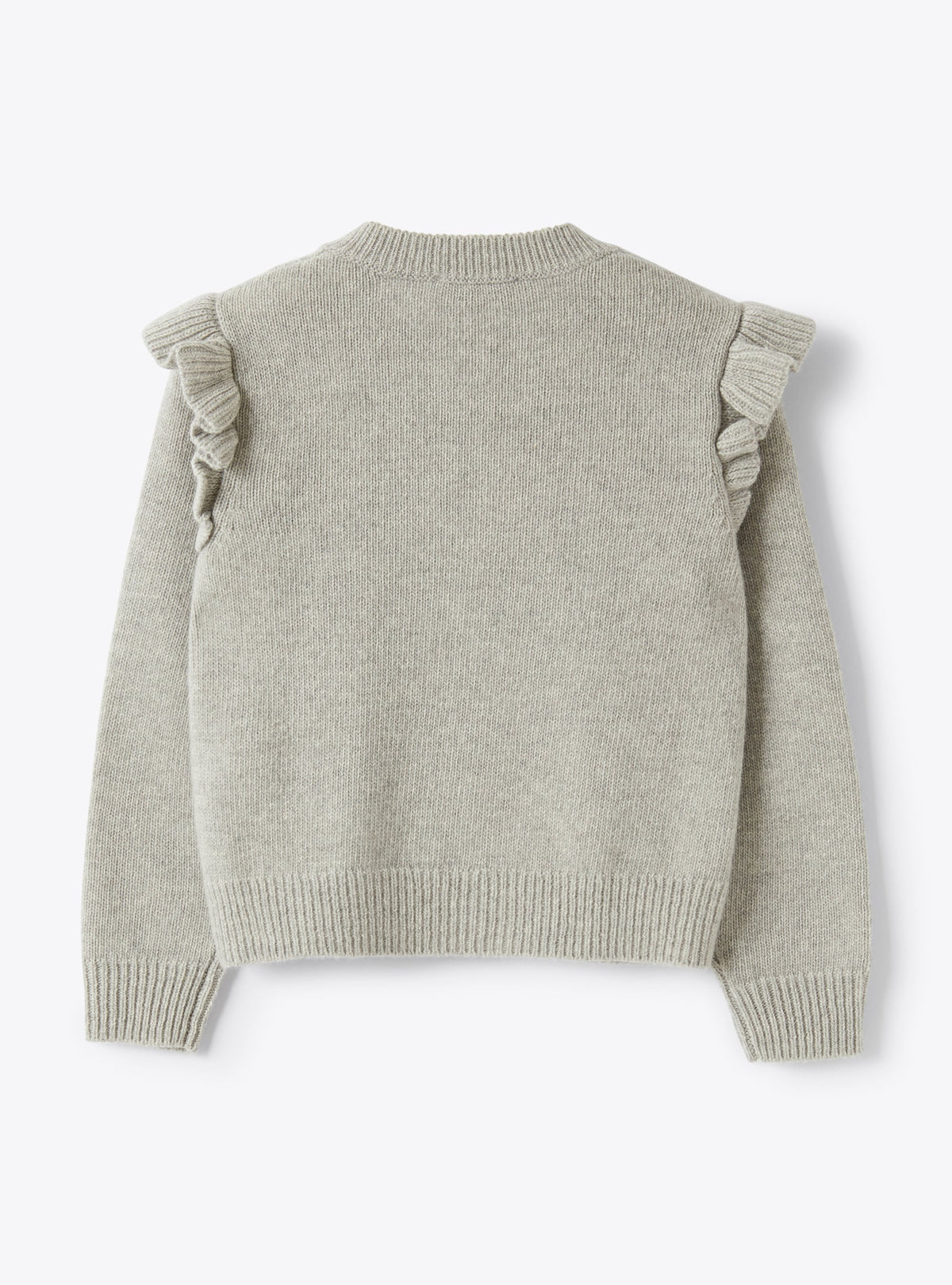 Grey Wool Cardigan With Pompom Embellishments