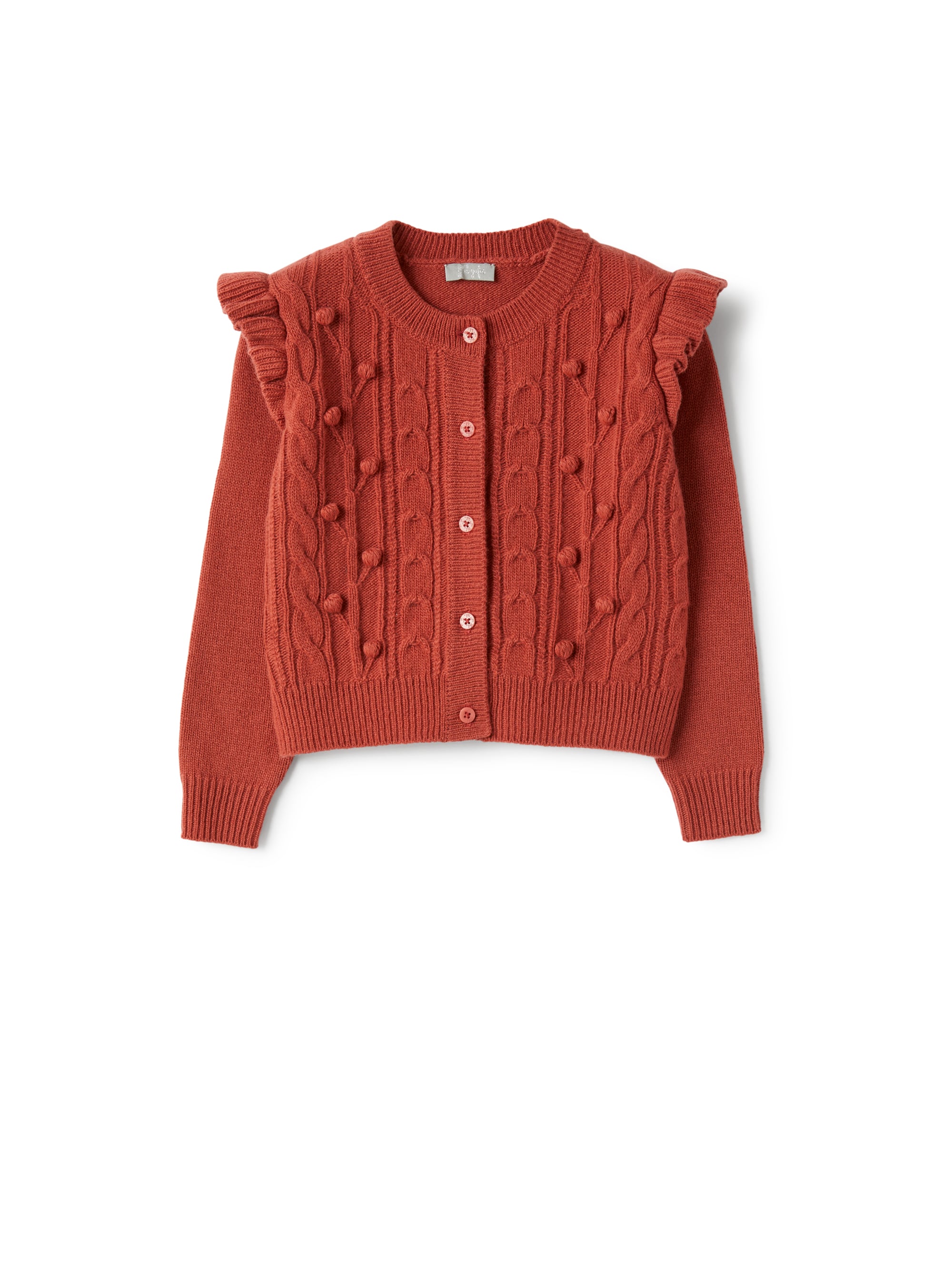 Wool cardigan with pompom embellishment