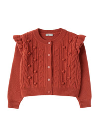 Wool Cardigan With Pompom Embellishment