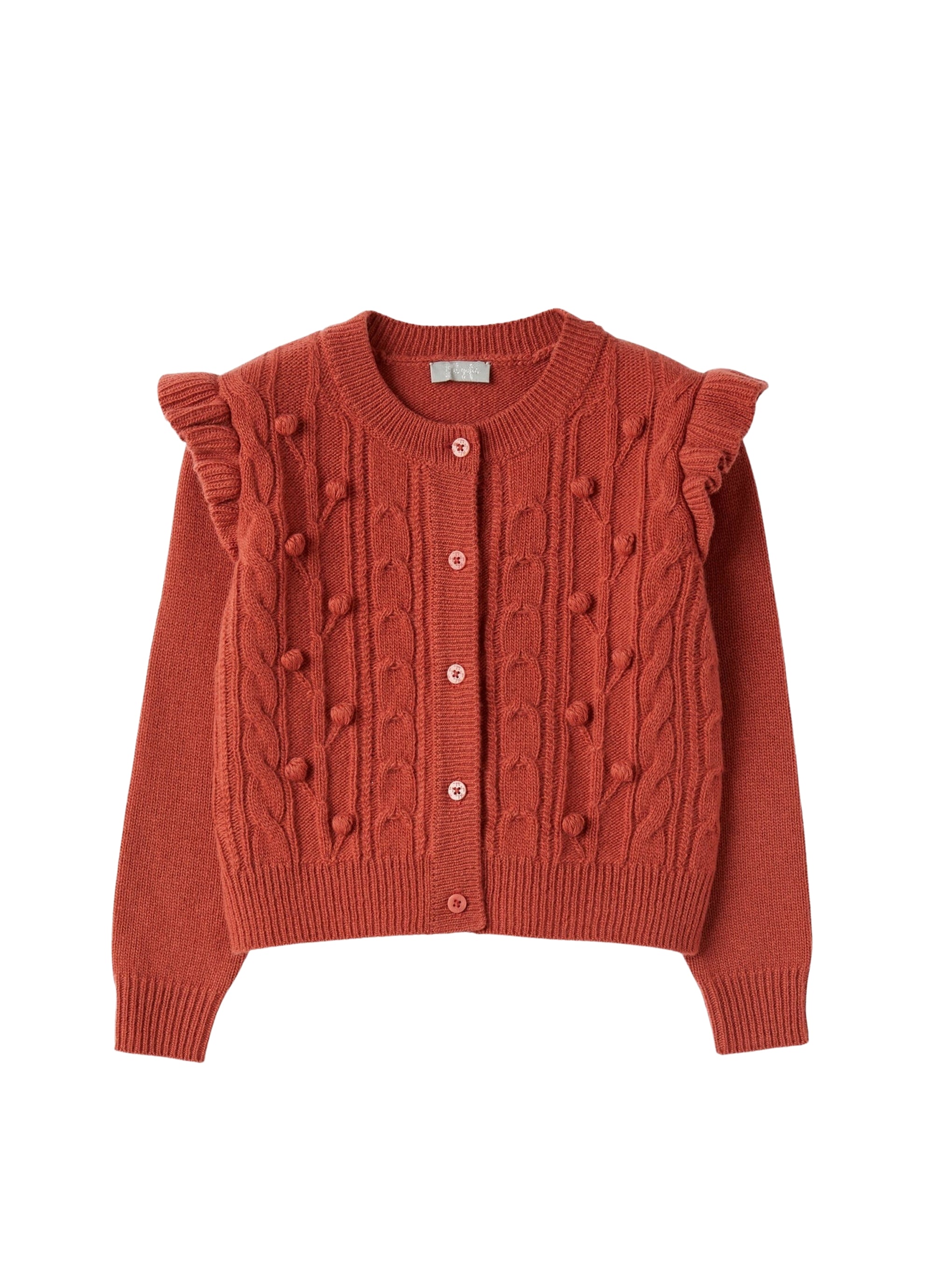 cardigan in lana con pompon