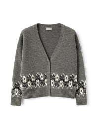 Grey cardigan with inlaid floral pattern