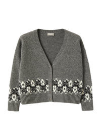 Grey Cardigan With Inlaid Floral Pattern