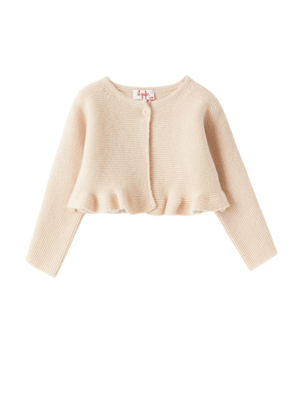 Baby Girl’S Tricot-Knit Cardigan With Flounced Hemline