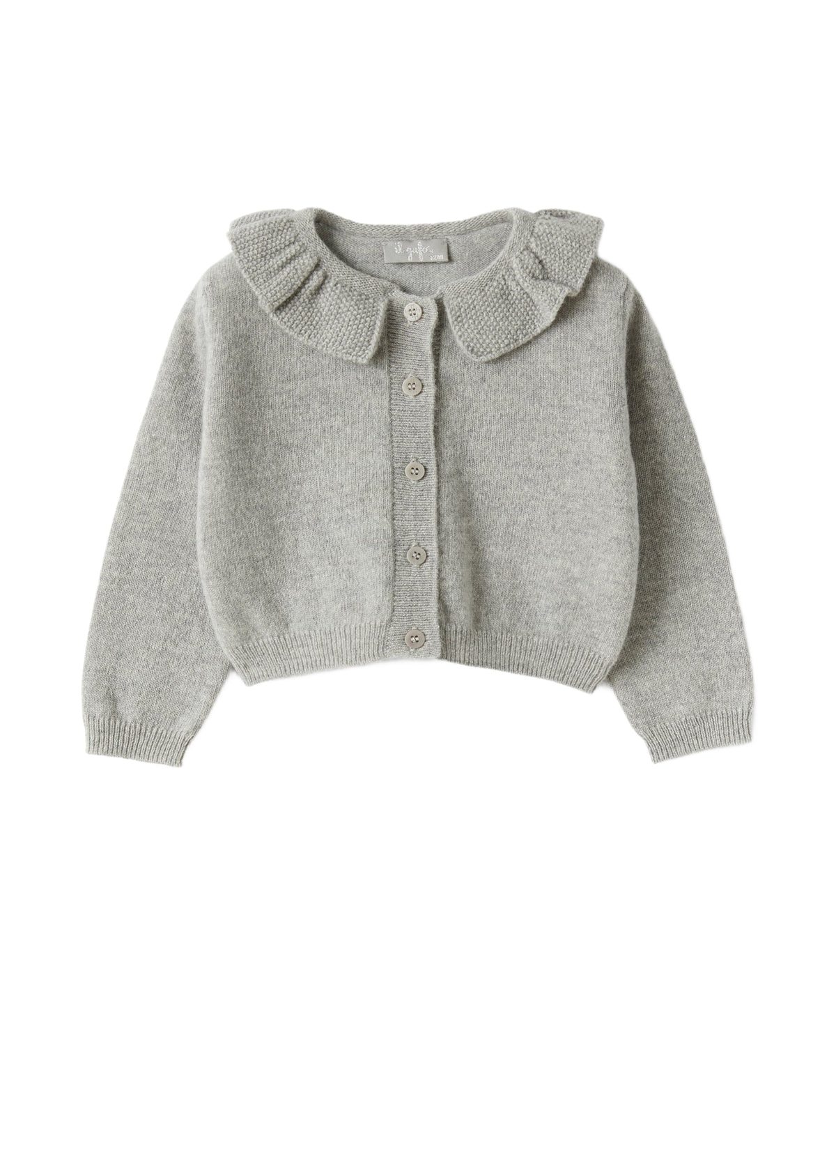 Tricot-Knit Cardigan With Ruffle Detail