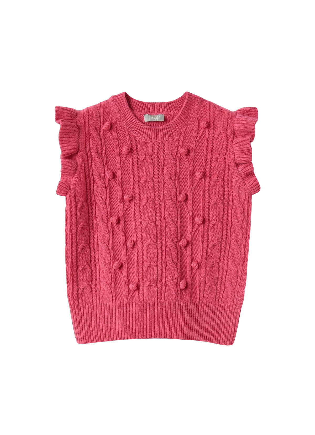 Gilet en tricot avec pompon - Fuxia