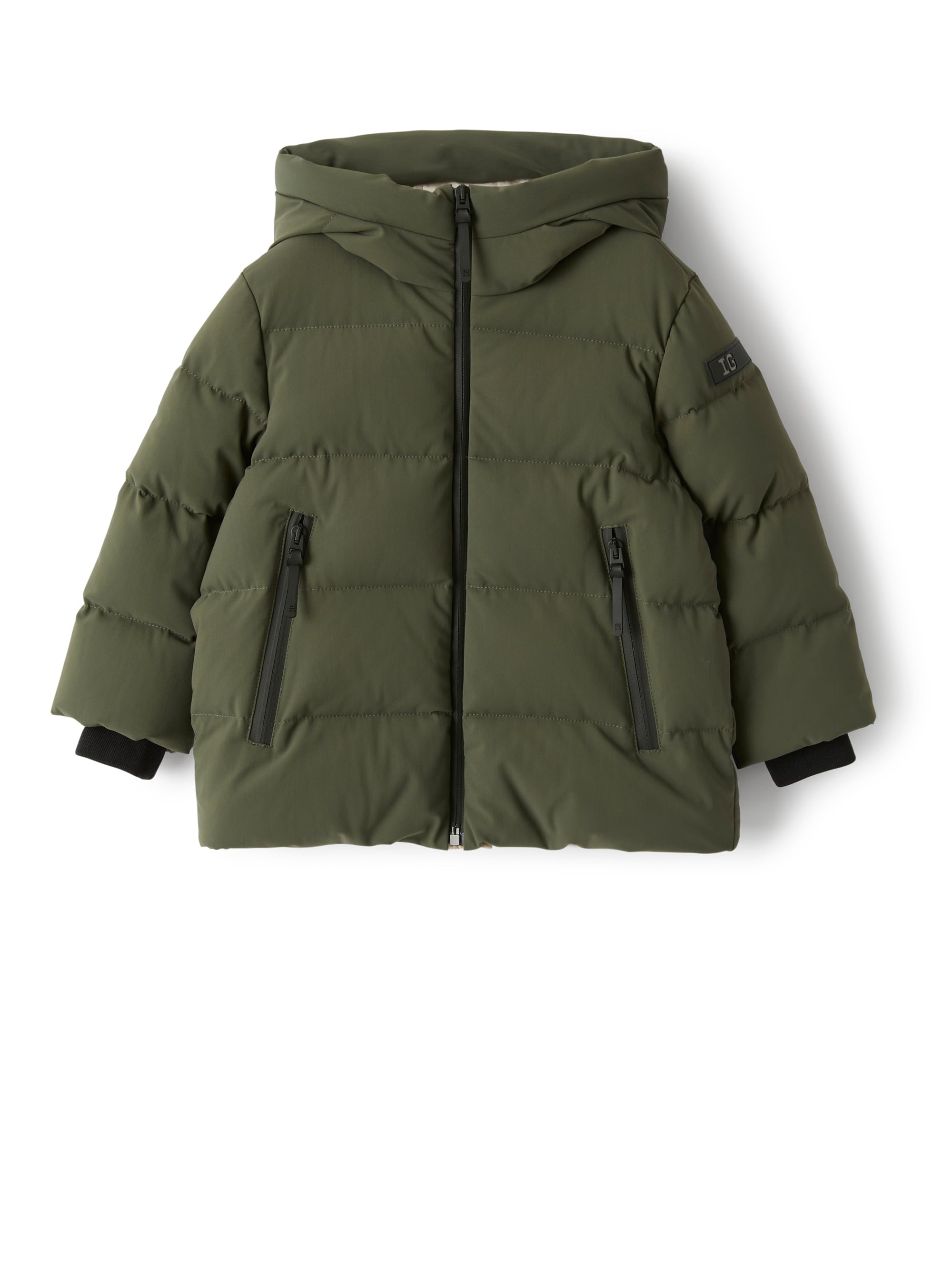 Short down jacket in green Sensitive® Fabrics material